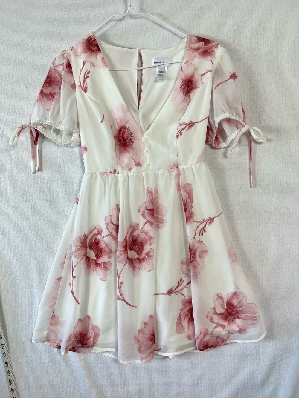 Sweet Storm Cream Dress Pink Floral Accents Babydoll Whimsical Garden Summer